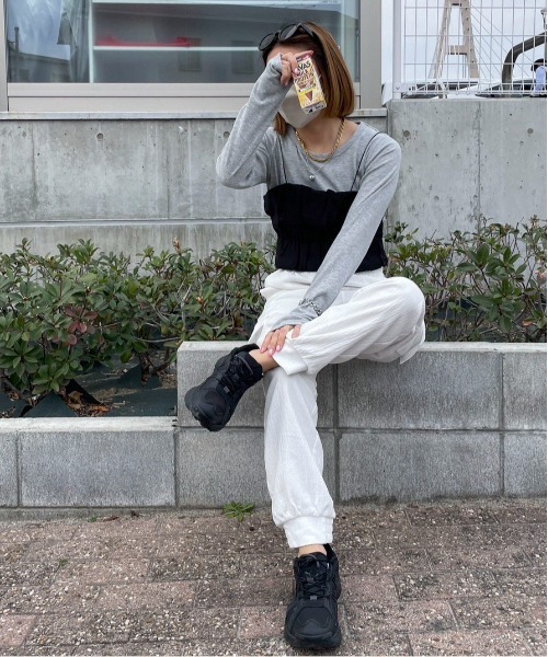 feepur by saya(フェピュールバイサヤ)の「ギャザービスチェsetリブロンTee(Tシャツ/カットソー・レディース・グレー/ブラック/グリーン/オフホワイト・MEDIUM)」の7枚目の写真