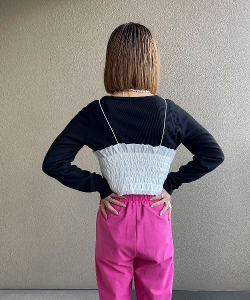 feepur by saya(フェピュールバイサヤ)の「ギャザービスチェsetリブロンTee(Tシャツ/カットソー・レディース・グレー/ブラック/グリーン/オフホワイト・MEDIUM)」の22枚目の写真