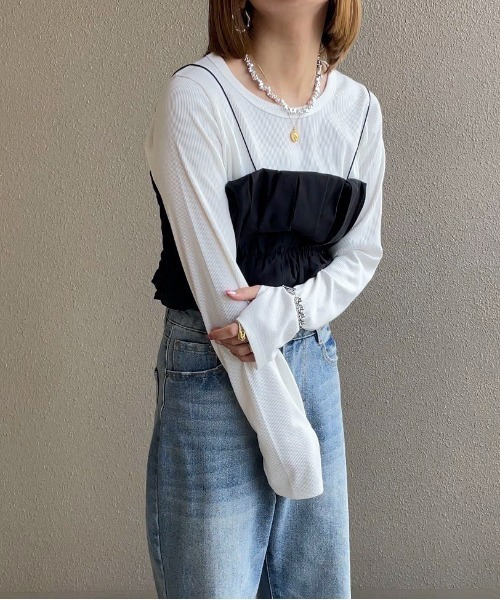 feepur by saya(フェピュールバイサヤ)の「ギャザービスチェsetリブロンTee(Tシャツ/カットソー・レディース・グレー/ブラック/グリーン/オフホワイト・MEDIUM)」の17枚目の写真