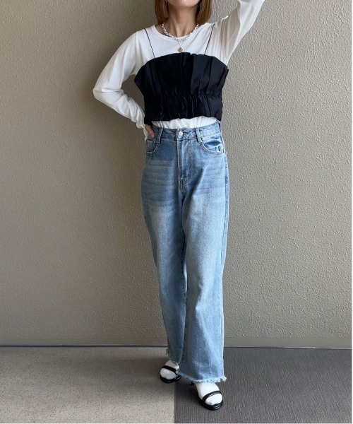 feepur by saya(フェピュールバイサヤ)の「ギャザービスチェsetリブロンTee(Tシャツ/カットソー・レディース・グレー/ブラック/グリーン/オフホワイト・MEDIUM)」の14枚目の写真