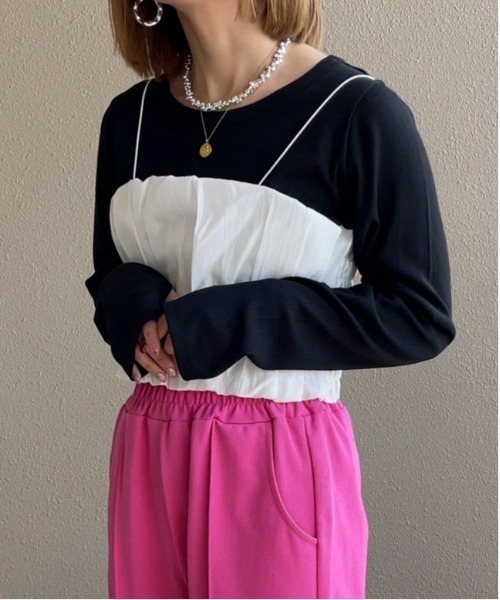 feepur by saya(フェピュールバイサヤ)の「ギャザービスチェsetリブロンTee(Tシャツ/カットソー・レディース・グレー/ブラック/グリーン/オフホワイト・MEDIUM)」の21枚目の写真