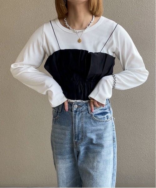 feepur by saya(フェピュールバイサヤ)の「ギャザービスチェsetリブロンTee(Tシャツ/カットソー・レディース・グレー/ブラック/グリーン/オフホワイト・MEDIUM)」の16枚目の写真