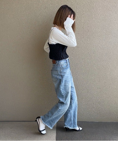 feepur by saya(フェピュールバイサヤ)の「ギャザービスチェsetリブロンTee(Tシャツ/カットソー・レディース・グレー/ブラック/グリーン/オフホワイト・MEDIUM)」の15枚目の写真