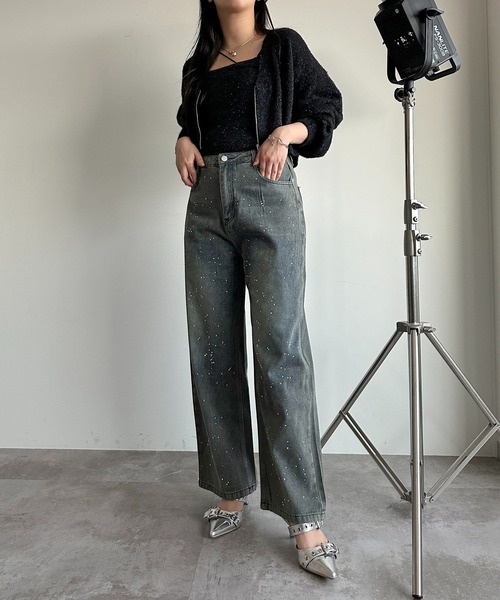 apres jour mignon(アプレジュールミニョン)の「ラインストーンデニム【ZOZOTOWN限定アイテム】(デニムパンツ・レディース・サックスブルー/インディゴブルー・MEDIUM/LARGE)」の4枚目の写真