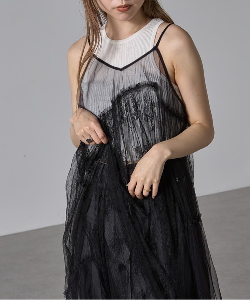 RAY CASSIN（レイカズン）の「パネルレースキャミワンピース（ワンピース・レディース・ホワイト/ブラック/サックスブルー・FREE）」の16枚目の写真