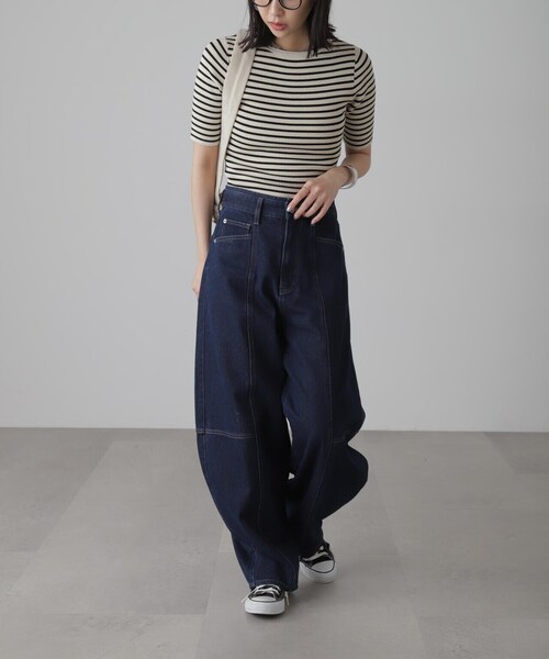 FREE'S MART（フリーズマート）の「◆［洗える］マシンウォッシャブル前後2WAY5分袖リブニット（ニット/セーター・レディース・イエロー/ホワイト/ピンク/ホワイト系その他/ブラック・FREE）」の6枚目の写真