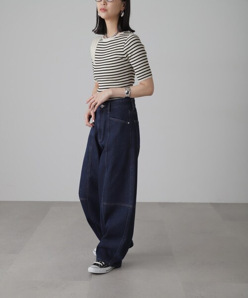 FREE'S MART（フリーズマート）の「◆［洗える］マシンウォッシャブル前後2WAY5分袖リブニット（ニット/セーター・レディース・イエロー/ホワイト/ピンク/ホワイト系その他/ブラック・FREE）」の9枚目の写真