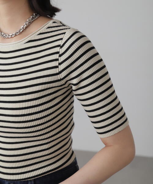 FREE'S MART（フリーズマート）の「◆［洗える］マシンウォッシャブル前後2WAY5分袖リブニット（ニット/セーター・レディース・イエロー/ホワイト/ピンク/ホワイト系その他/ブラック・FREE）」の11枚目の写真