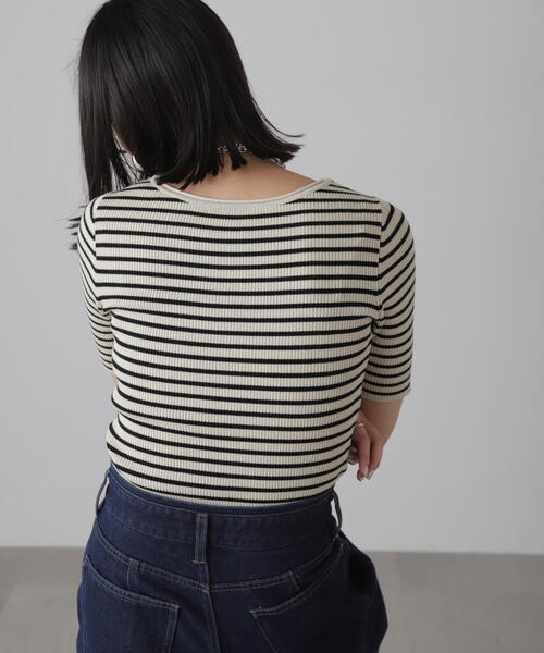 FREE'S MART（フリーズマート）の「◆［洗える］マシンウォッシャブル前後2WAY5分袖リブニット（ニット/セーター・レディース・イエロー/ホワイト/ピンク/ホワイト系その他/ブラック・FREE）」の15枚目の写真