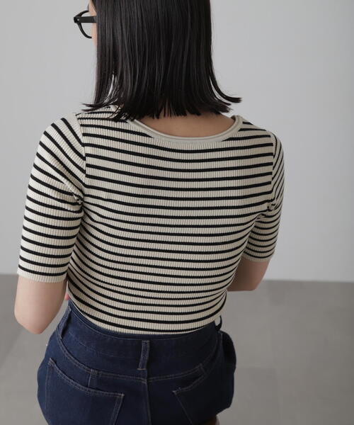 FREE'S MART（フリーズマート）の「◆［洗える］マシンウォッシャブル前後2WAY5分袖リブニット（ニット/セーター・レディース・イエロー/ホワイト/ピンク/ホワイト系その他/ブラック・FREE）」の16枚目の写真