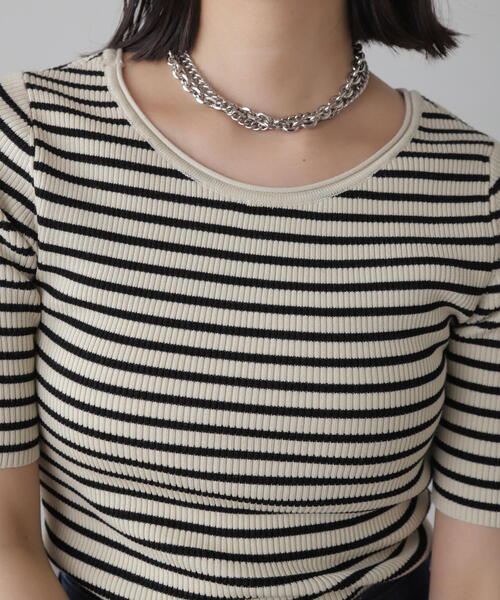 FREE'S MART（フリーズマート）の「◆［洗える］マシンウォッシャブル前後2WAY5分袖リブニット（ニット/セーター・レディース・イエロー/ホワイト/ピンク/ホワイト系その他/ブラック・FREE）」の18枚目の写真