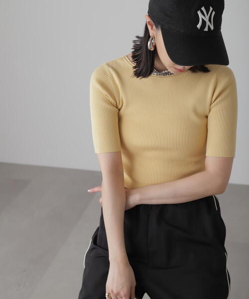 FREE'S MART（フリーズマート）の「◆［洗える］マシンウォッシャブル前後2WAY5分袖リブニット（ニット/セーター・レディース・イエロー/ホワイト/ピンク/ホワイト系その他/ブラック・FREE）」の20枚目の写真