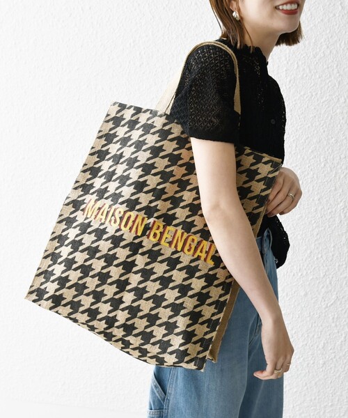 MAISON BENGAL(マイソンベンガル)の「MAISON BENGAL: チェック柄 ジュート トート バッグ(トートバッグ・レディース・ブラック/ダークグレー・ONE SIZE)」の14枚目の写真