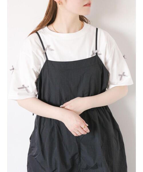 ehka sopo(エヘカソポ)の「リボンTシャツ(Tシャツ/カットソー・レディース・サックスブルー/ブラック/オフホワイト・F)」の2枚目の写真