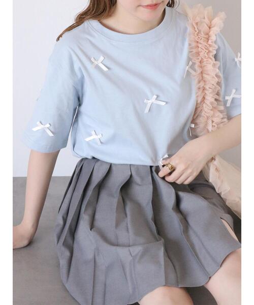 ehka sopo(エヘカソポ)の「リボンTシャツ(Tシャツ/カットソー・レディース・サックスブルー/ブラック/オフホワイト・F)」の6枚目の写真
