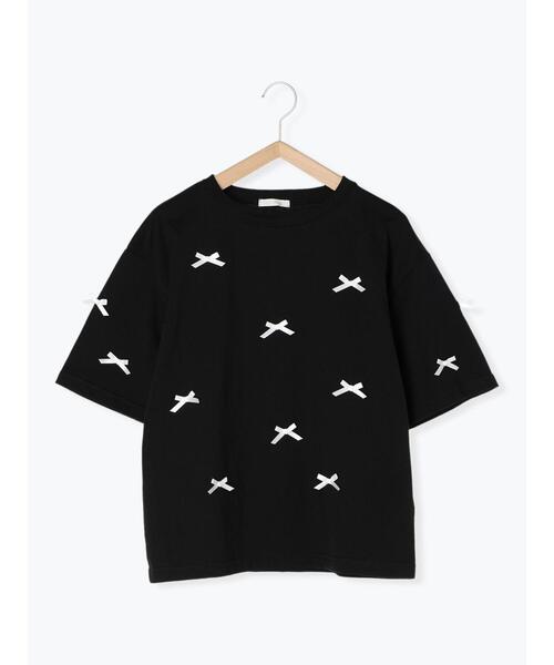 ehka sopo(エヘカソポ)の「リボンTシャツ(Tシャツ/カットソー・レディース・サックスブルー/ブラック/オフホワイト・F)」の15枚目の写真