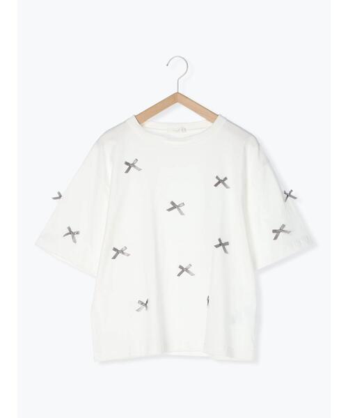 ehka sopo(エヘカソポ)の「リボンTシャツ(Tシャツ/カットソー・レディース・サックスブルー/ブラック/オフホワイト・F)」の14枚目の写真