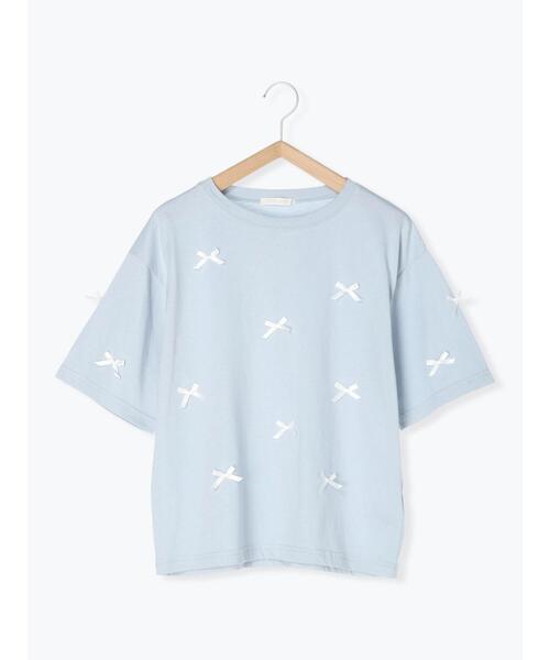 ehka sopo(エヘカソポ)の「リボンTシャツ(Tシャツ/カットソー・レディース・サックスブルー/ブラック/オフホワイト・F)」の13枚目の写真