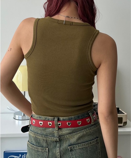 SHAGGIE（シャギー）の「ラインストーン付ピグメントアメスリタンクトップ（タンクトップ・レディース・ブルー/カーキ/ブラウン・FREE）」の5枚目の写真