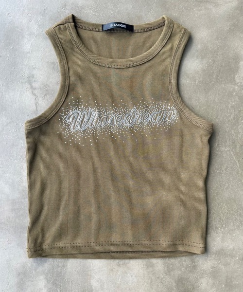 SHAGGIE（シャギー）の「ラインストーン付ピグメントアメスリタンクトップ（タンクトップ・レディース・ブルー/カーキ/ブラウン・FREE）」の11枚目の写真