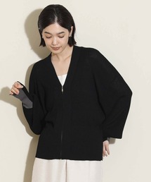 シアー配色ジップカーディガン