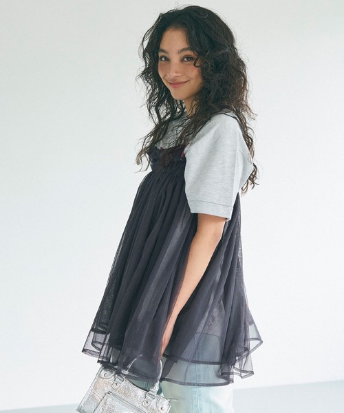coca(coca)(コカ)の「チュールキャミチュニック(キャミソール・レディース・ブラック/チャコール・ONE SIZE)」の4枚目の写真