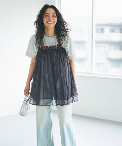 coca(coca)(コカ)の「チュールキャミチュニック(キャミソール・レディース・ブラック/チャコール・ONE SIZE)」の5枚目の写真