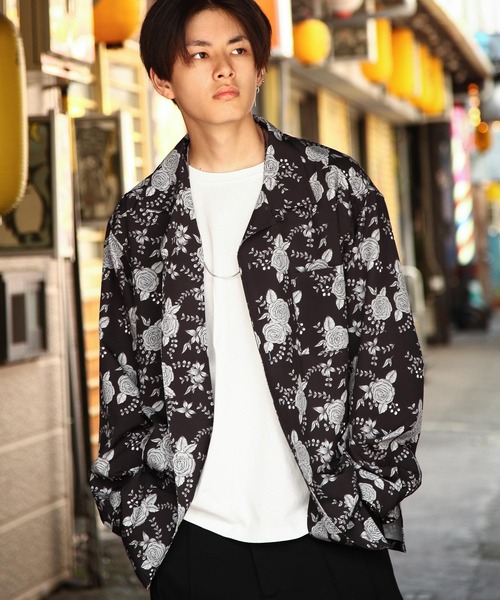 ZIP FIVE(ジップファイブ)の「【NATURE GLOBE】 総柄 オープンカラー 長袖 シャツ / 柄シャツ(シャツ/ブラウス・メンズ・ブラック/ブラック系/ライトグレー/ホワイト・MEDIUM/LARGE/X-LARGE)」の16枚目の写真