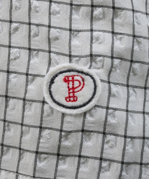 Perushu(ペルーシュ)の「シアサッカーチェック開襟シャツ(シャツ/ブラウス・メンズ・ライトブルー/ネイビー/オフホワイト・MEDIUM/LARGE)」の4枚目の写真