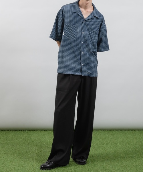 セール】シアサッカーチェック開襟シャツ（シャツ/ブラウス）｜Perushu