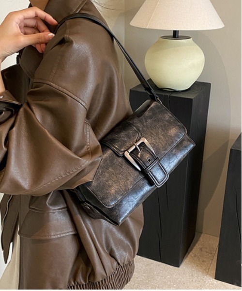ヘルシーバックバッグ レザー バッグレット ブラックプラム