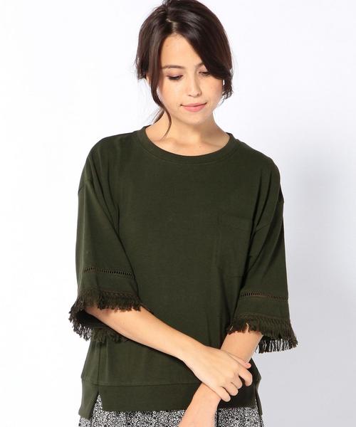 coen（コーエン）の「【Market】フリンジ7分袖カットソー（Tシャツ/カットソー・レディース・オフホワイト/オリーブ・MEDIUM/LARGE）」の2枚目の写真