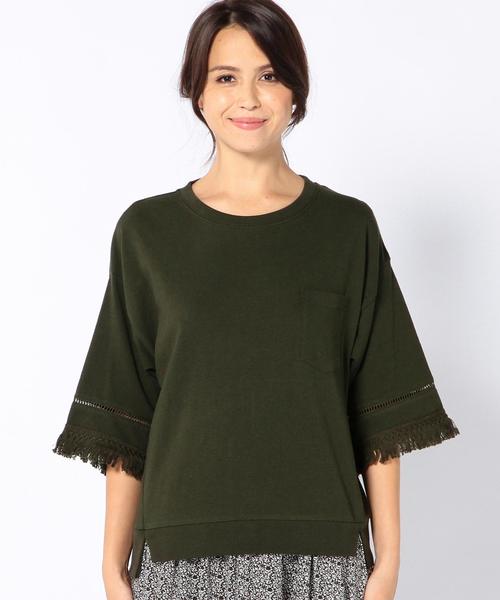 coen（コーエン）の「【Market】フリンジ7分袖カットソー（Tシャツ/カットソー・レディース・オフホワイト/オリーブ・MEDIUM/LARGE）」の4枚目の写真