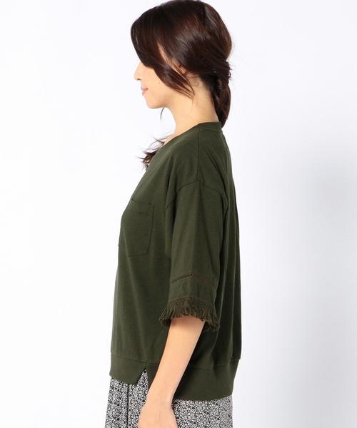 coen（コーエン）の「【Market】フリンジ7分袖カットソー（Tシャツ/カットソー・レディース・オフホワイト/オリーブ・MEDIUM/LARGE）」の5枚目の写真