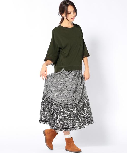 coen（コーエン）の「【Market】フリンジ7分袖カットソー（Tシャツ/カットソー・レディース・オフホワイト/オリーブ・MEDIUM/LARGE）」の6枚目の写真