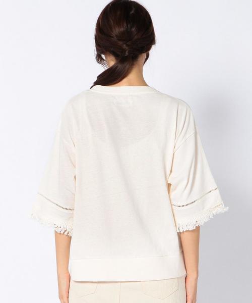 coen（コーエン）の「【Market】フリンジ7分袖カットソー（Tシャツ/カットソー・レディース・オフホワイト/オリーブ・MEDIUM/LARGE）」の12枚目の写真