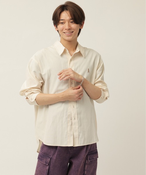 DOUBLE NAME（ダブルネーム）の「ミニ恐竜ワッペンオックスシャツ/ユニセックス（シャツ/ブラウス・レディース・ブラック/オフホワイト/ネイビー/パープル・FREE）」の21枚目の写真