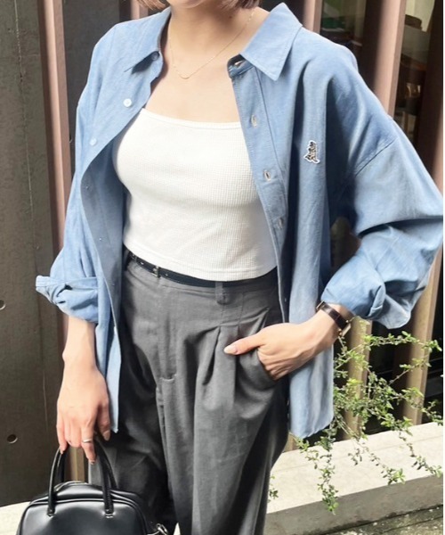 DOUBLE NAME（ダブルネーム）の「ミニ恐竜ワッペンオックスシャツ/ユニセックス（シャツ/ブラウス・レディース・ブラック/オフホワイト/ネイビー/パープル・FREE）」の10枚目の写真