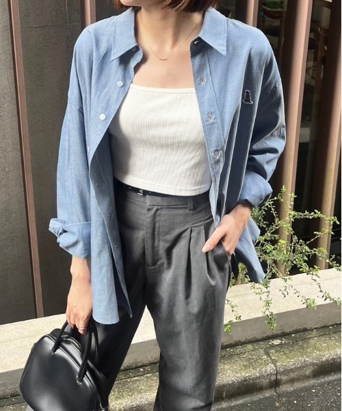 DOUBLE NAME（ダブルネーム）の「ミニ恐竜ワッペンオックスシャツ/ユニセックス（シャツ/ブラウス・レディース・ブラック/オフホワイト/ネイビー/パープル・FREE）」の11枚目の写真