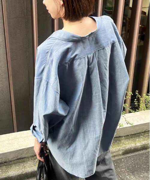 DOUBLE NAME（ダブルネーム）の「ミニ恐竜ワッペンオックスシャツ/ユニセックス（シャツ/ブラウス・レディース・ブラック/オフホワイト/ネイビー/パープル・FREE）」の12枚目の写真