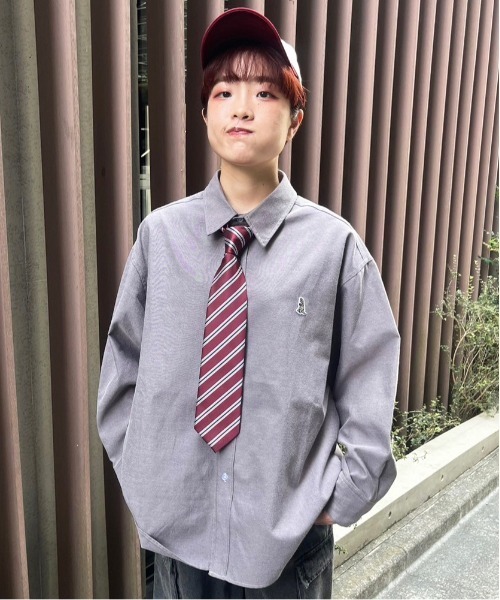 DOUBLE NAME（ダブルネーム）の「ミニ恐竜ワッペンオックスシャツ/ユニセックス（シャツ/ブラウス・レディース・ブラック/オフホワイト/ネイビー/パープル・FREE）」の14枚目の写真