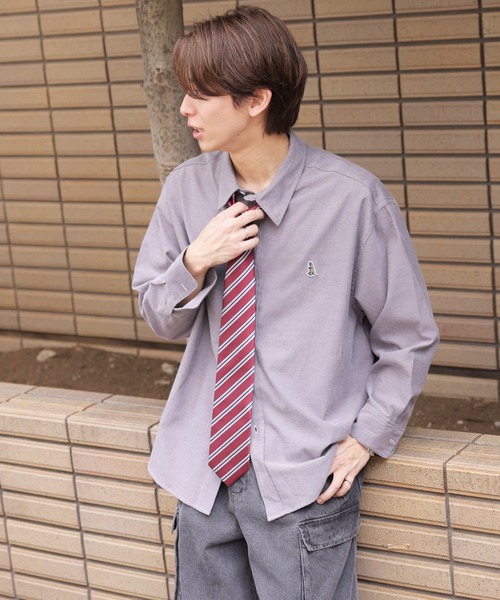 DOUBLE NAME（ダブルネーム）の「ミニ恐竜ワッペンオックスシャツ/ユニセックス（シャツ/ブラウス・レディース・ブラック/オフホワイト/ネイビー/パープル・FREE）」の16枚目の写真