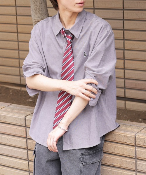 DOUBLE NAME（ダブルネーム）の「ミニ恐竜ワッペンオックスシャツ/ユニセックス（シャツ/ブラウス・レディース・ブラック/オフホワイト/ネイビー/パープル・FREE）」の18枚目の写真