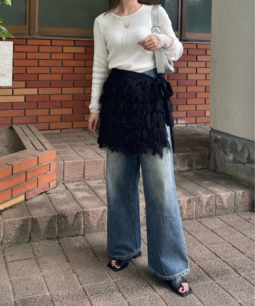 y/m by misato（イムバイミサト）の「フリンジラップスカート（スカート・レディース・アイボリー/ブラック・FREE）」の15枚目の写真