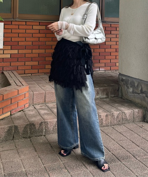 y/m by misato（イムバイミサト）の「フリンジラップスカート（スカート・レディース・アイボリー/ブラック・FREE）」の14枚目の写真