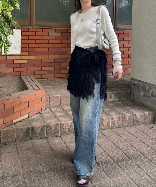 y/m by misato（イムバイミサト）の「フリンジラップスカート（スカート・レディース・アイボリー/ブラック・FREE）」の16枚目の写真