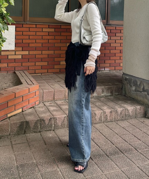 y/m by misato（イムバイミサト）の「フリンジラップスカート（スカート・レディース・アイボリー/ブラック・FREE）」の18枚目の写真