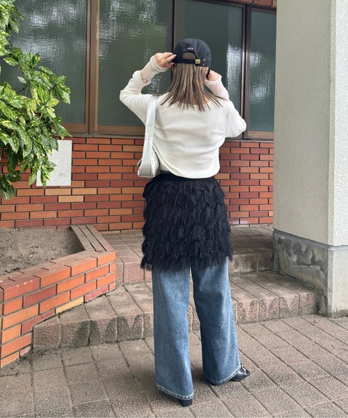 y/m by misato（イムバイミサト）の「フリンジラップスカート（スカート・レディース・アイボリー/ブラック・FREE）」の19枚目の写真