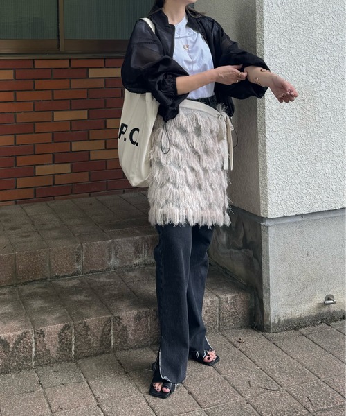 y/m by misato（イムバイミサト）の「フリンジラップスカート（スカート・レディース・アイボリー/ブラック・FREE）」の7枚目の写真