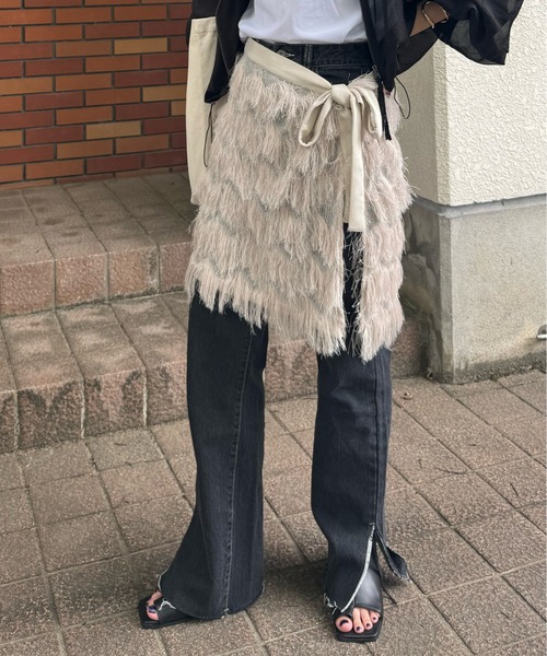 y/m by misato（イムバイミサト）の「フリンジラップスカート（スカート・レディース・アイボリー/ブラック・FREE）」の20枚目の写真